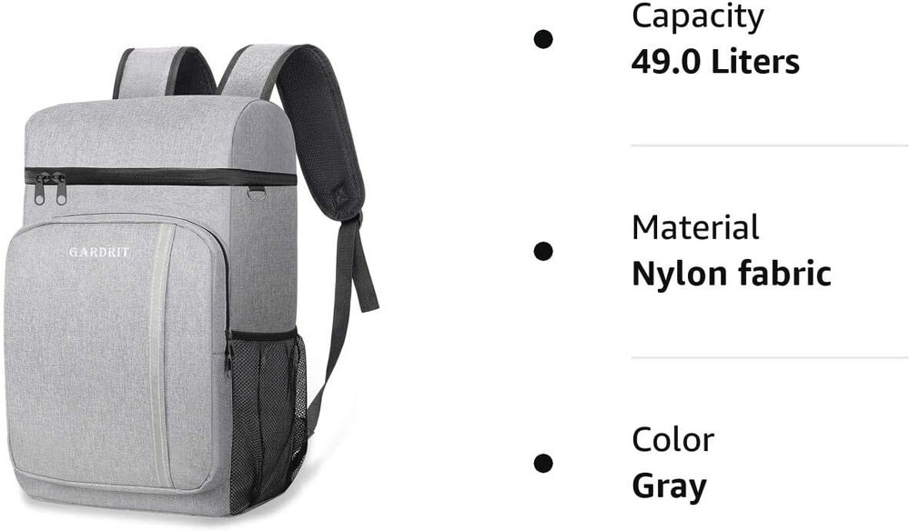 Insulated Cooler Backpack Double Deck Lightweight Waterproof 49L Grey