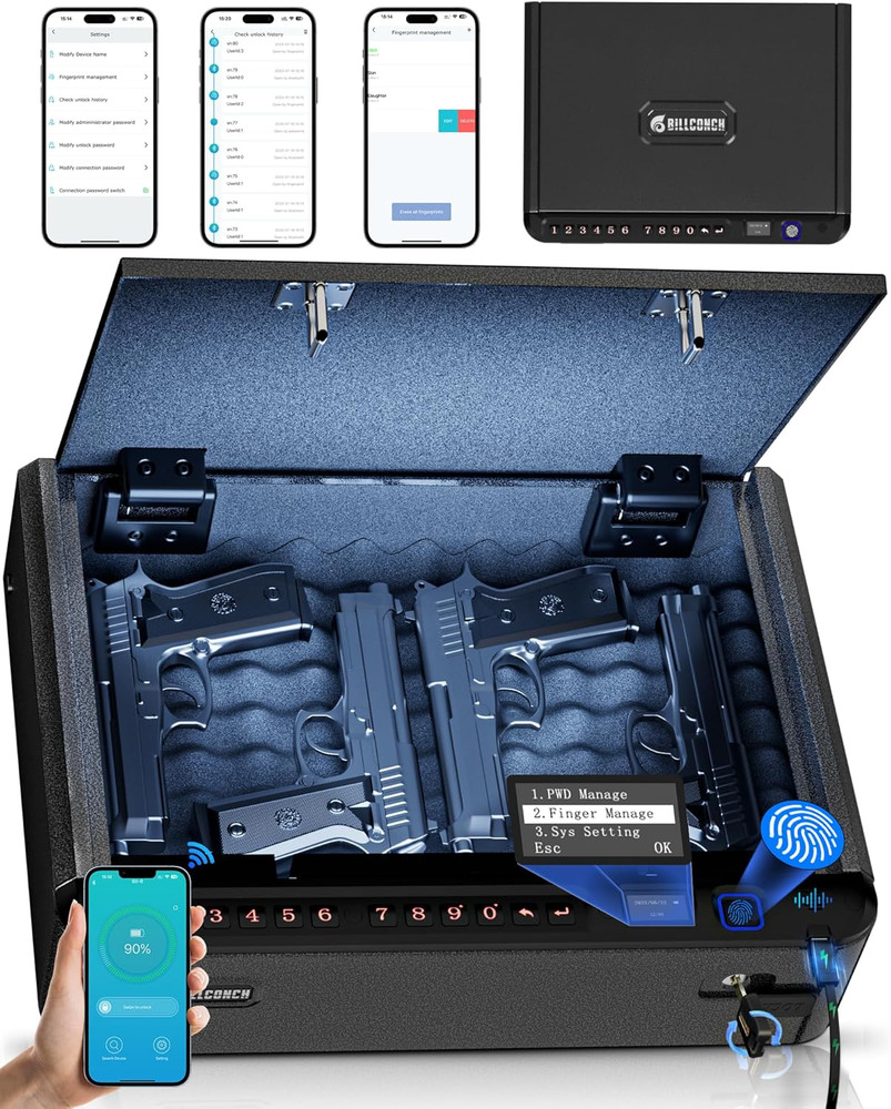 Biometric Gun Safe w/ Security Cable, Quick Access Fingerprint Keypad