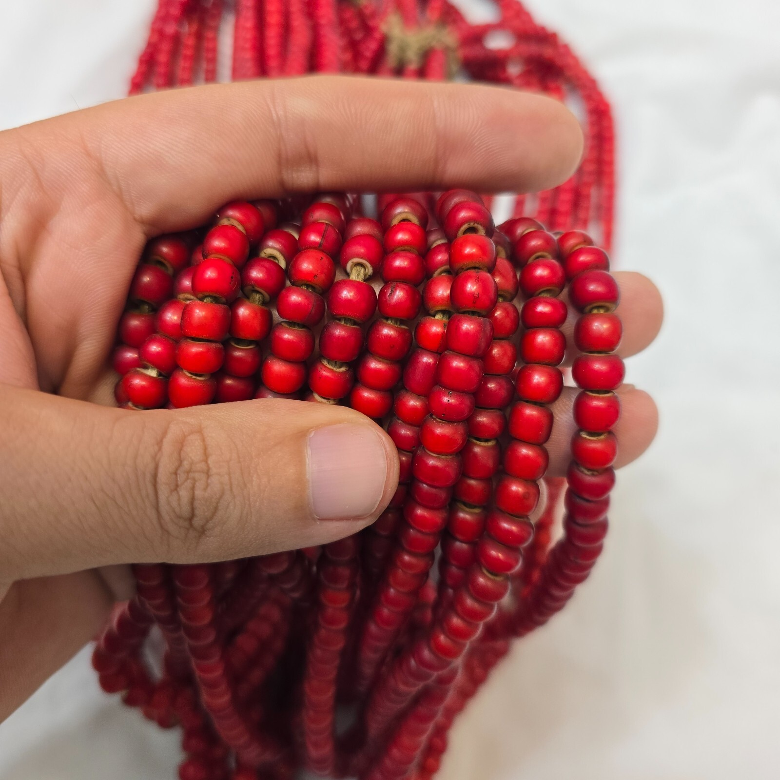 7-8mm Antique Venetian White Heart Trade Beads Long Strand