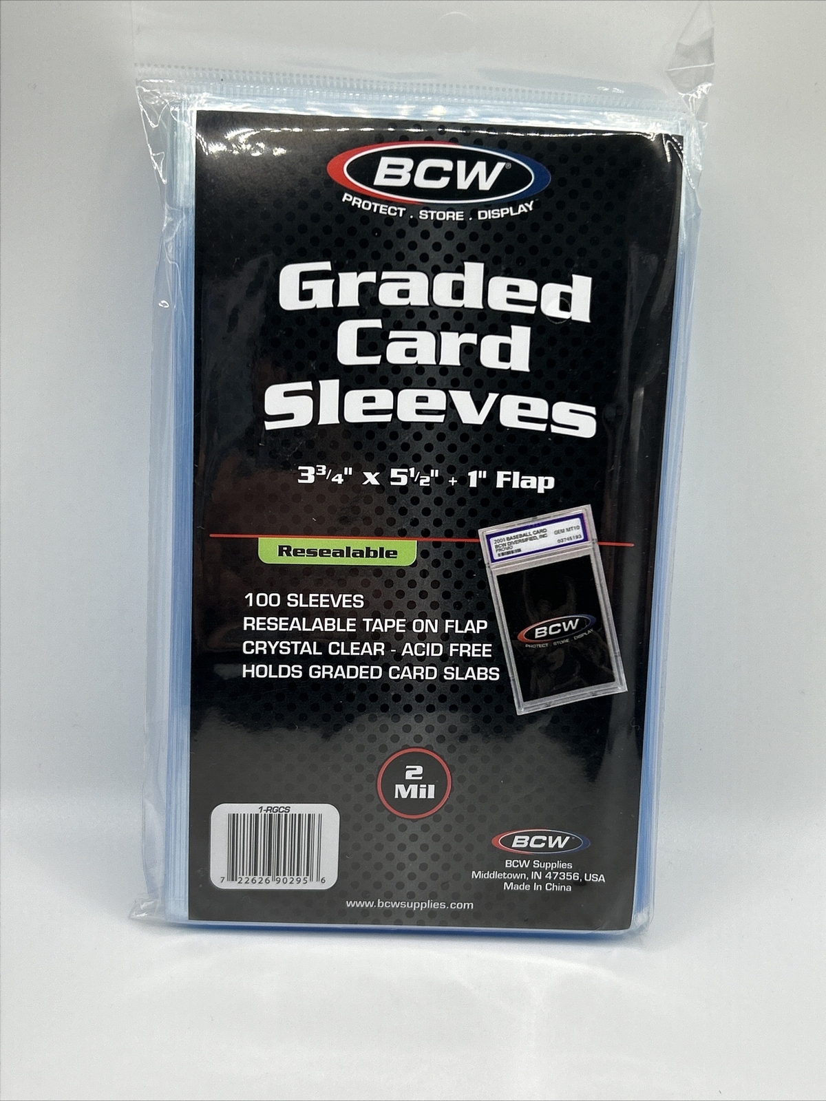 BCW Resealable Graded Card Sleeves 1 Pack of 100 for Graded cards