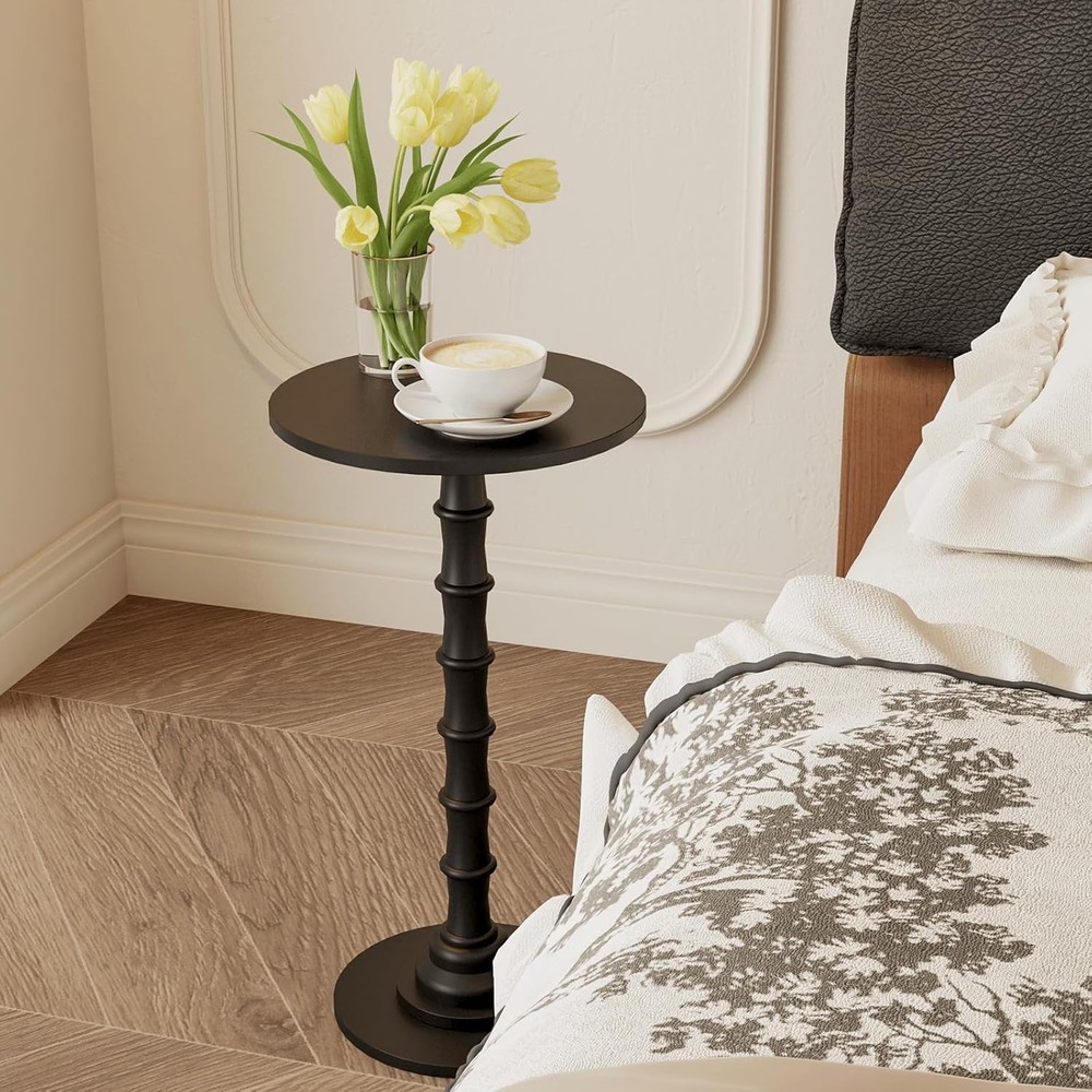 Round Side Table Modern Drink Table Small Spaces Small End Table W/ Solid Wood