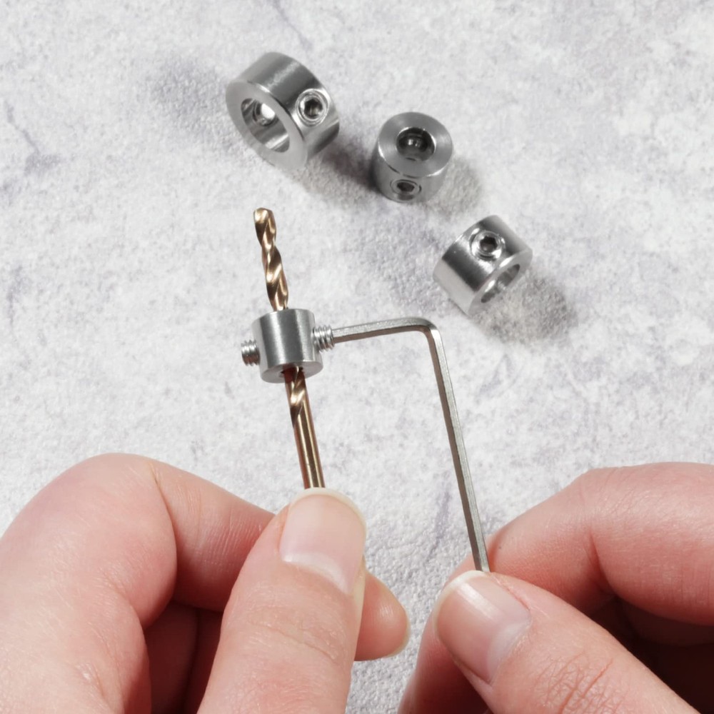 Drill Bit Depth Stop Collar Set Includes 6 Pcs 304 Stainless Steel Stop Bit C...