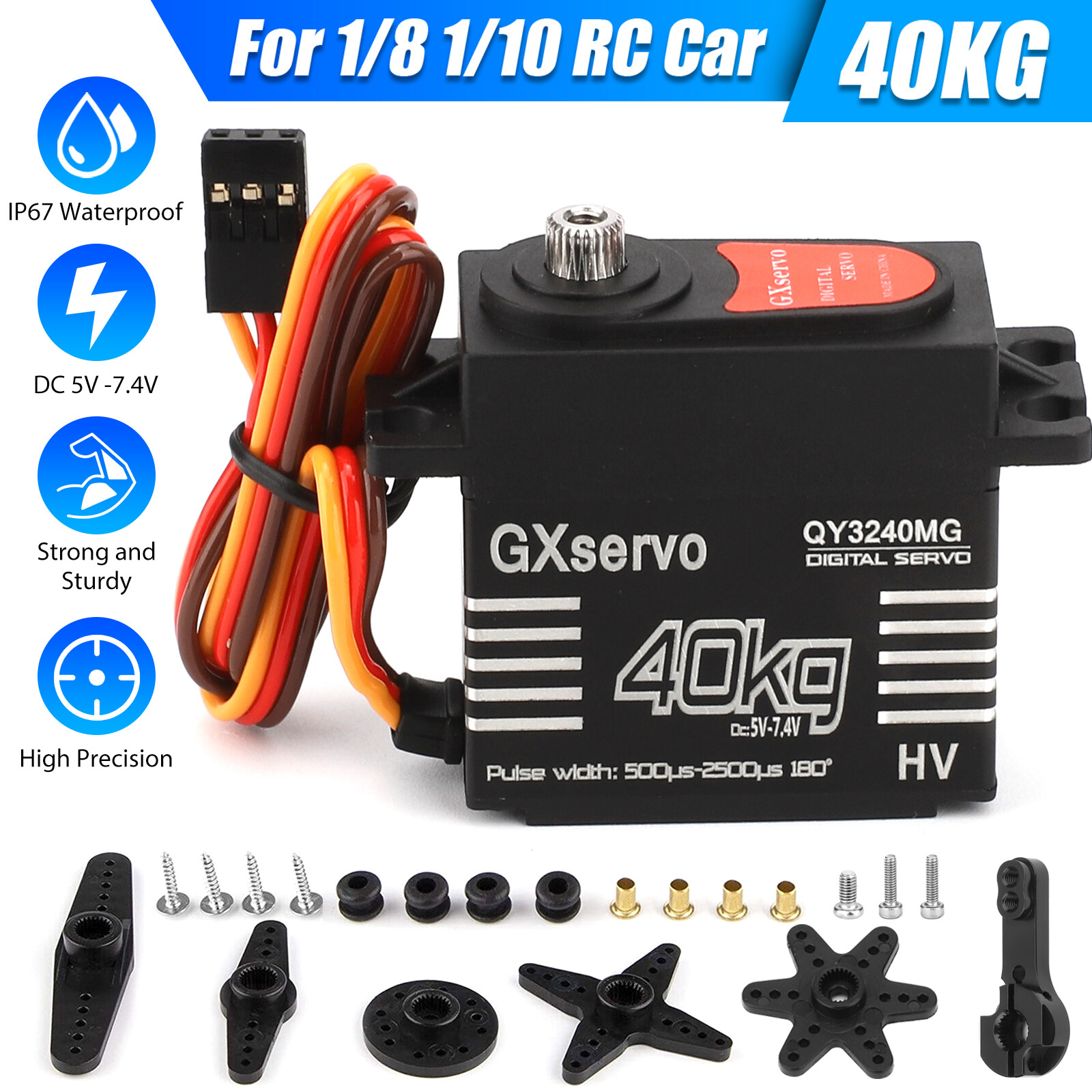 40KG Metal Gear Digital Servo 25T Arm HIGH TORQUE& SPEED for 1/8 1/10 RC Control