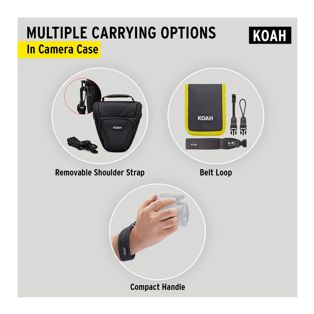 Koah Holster Camera Case and Accessory Bundle for DSLR, Mirrorless, & Camcorders