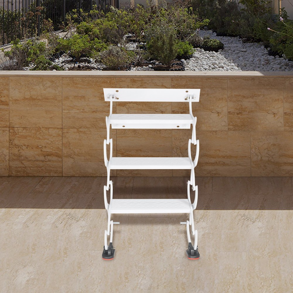 3 Steps White Wall Mounted Retractable Ladder Pull Down Telescoping Step Ladder