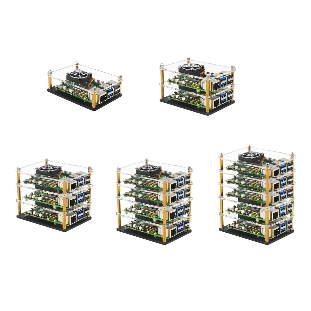 Raspberry Pi 5 Multi-Layer Acrylic Shell Protective Case Cooling Fan US