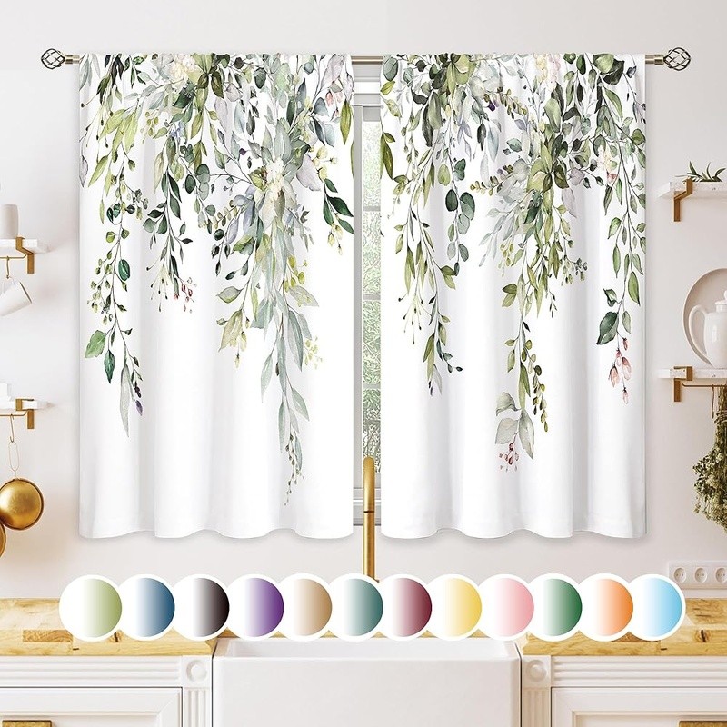 Leaf Kitchen Curtains Light Filtering Polyester Drapes Rustic Home Decor Panels