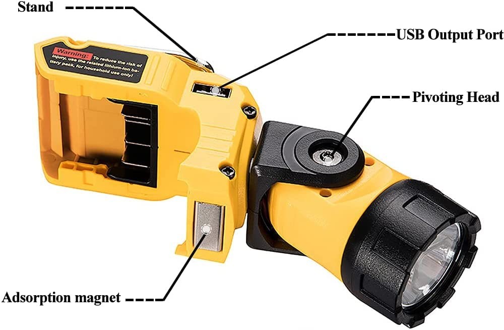 Flashlight LED Work Light for Dewalt 10.8V-12V Rechargeable Rotatable Torch L...
