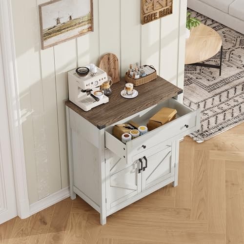 Kitchen Storage Cabinet, Coffee Bar Cabinet, Farmhouse Buffet Rustic White