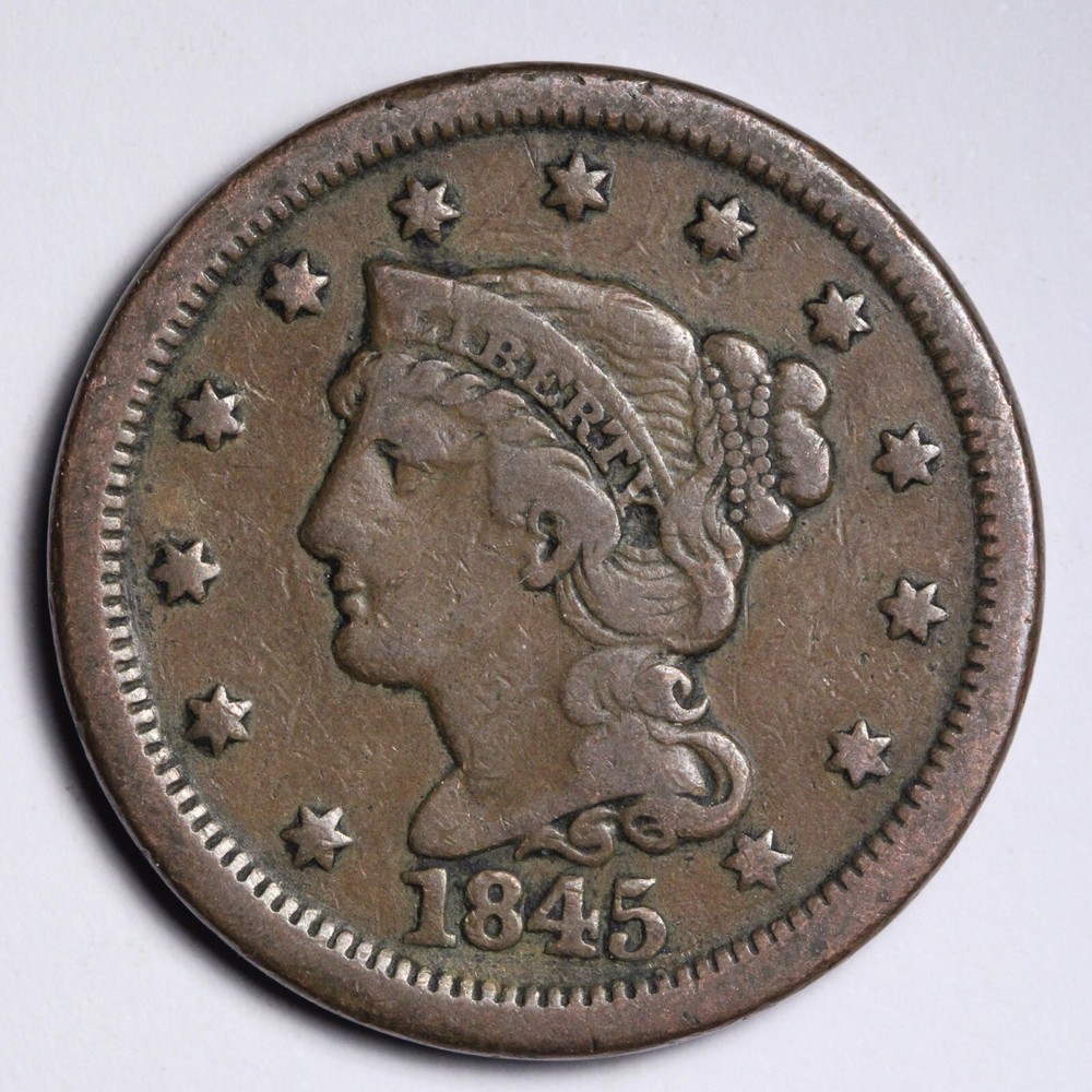 1845 Braided Hair Large Cent CHOICE VF E304 GNC
