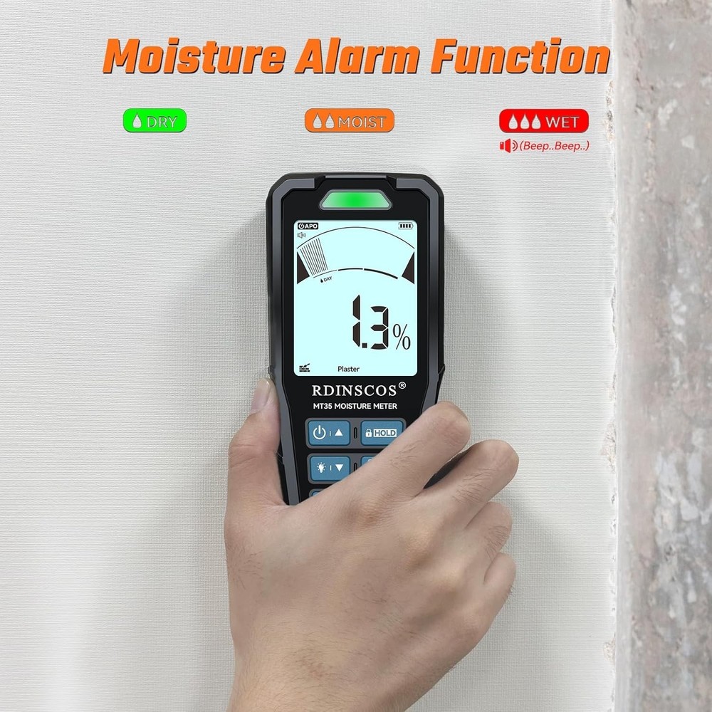 Rechargeable Moisture Meter for Drywall and Low-Density Materials Detection