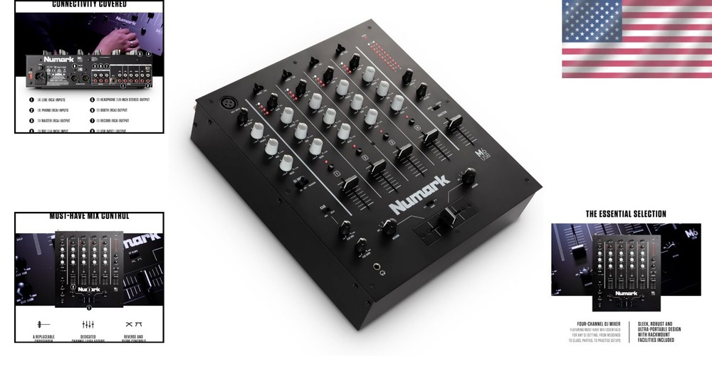 4-Channel USB DJ Mixer with Built-In Interface & Microphone Input – Silverblack