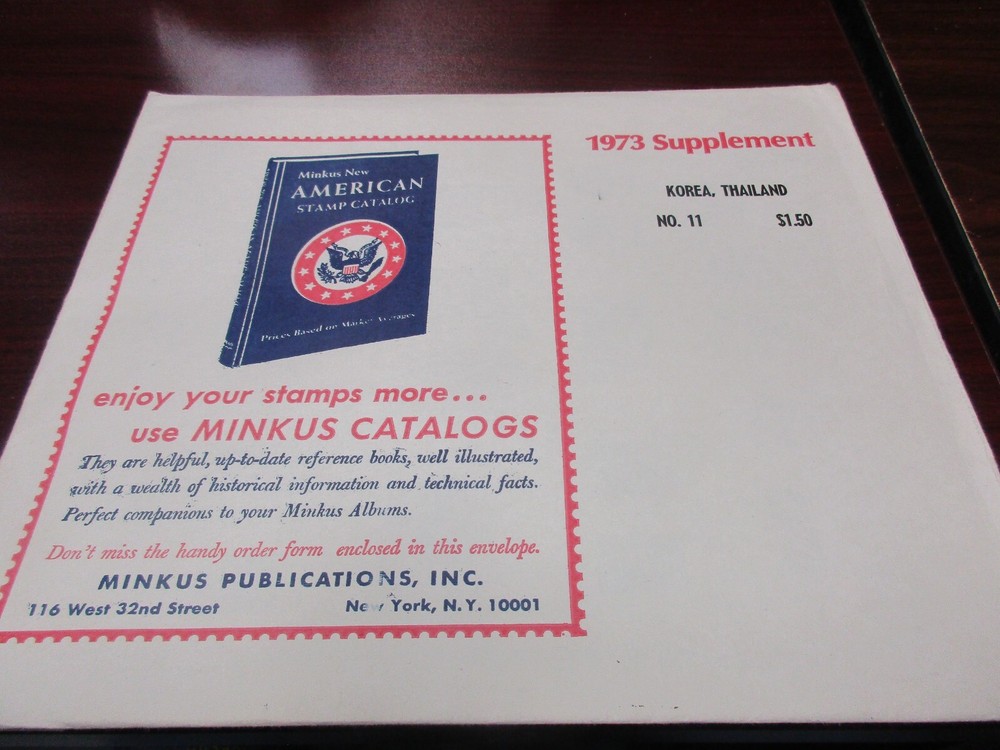 "MINKUS" STAMP ALBUM  1973  SUPPLEMENT KOREA, THAILAND  #11   W/FREE SHP.