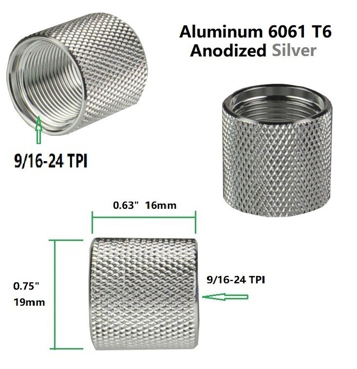 9/16x24 TPI Thread, Thread Protector Aluminum Anodized Silver
