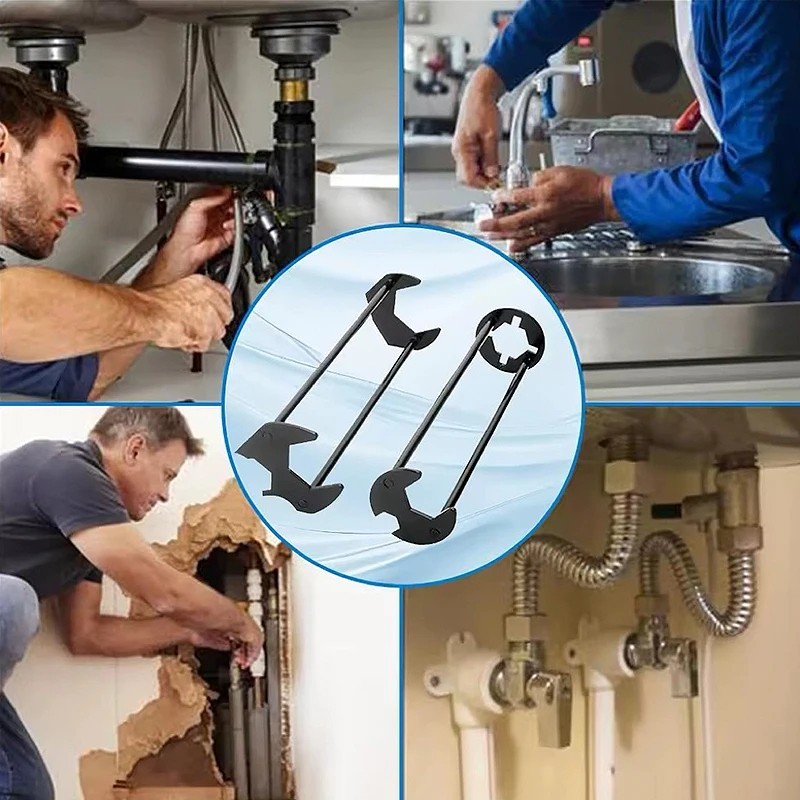 Multifunctional Sink Wrench Set, 2-Pack Basin and Faucet Wrench Tool with Fou...