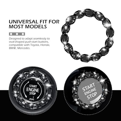 Car Bling Push Start Button Cover, Crystal Rhinestone Engine Start Stop Ring