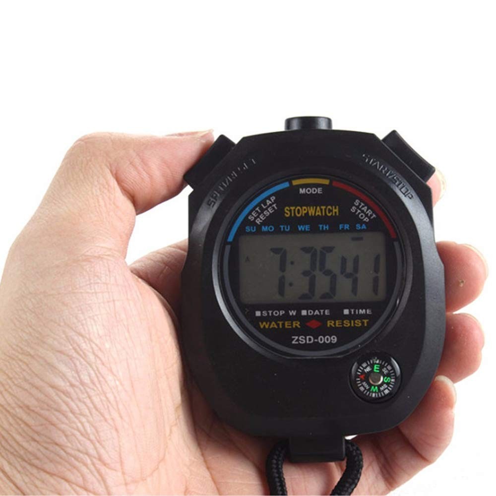 6 Pack Multi-Function Electronic Digital Sport Stopwatch Timer, Large Black