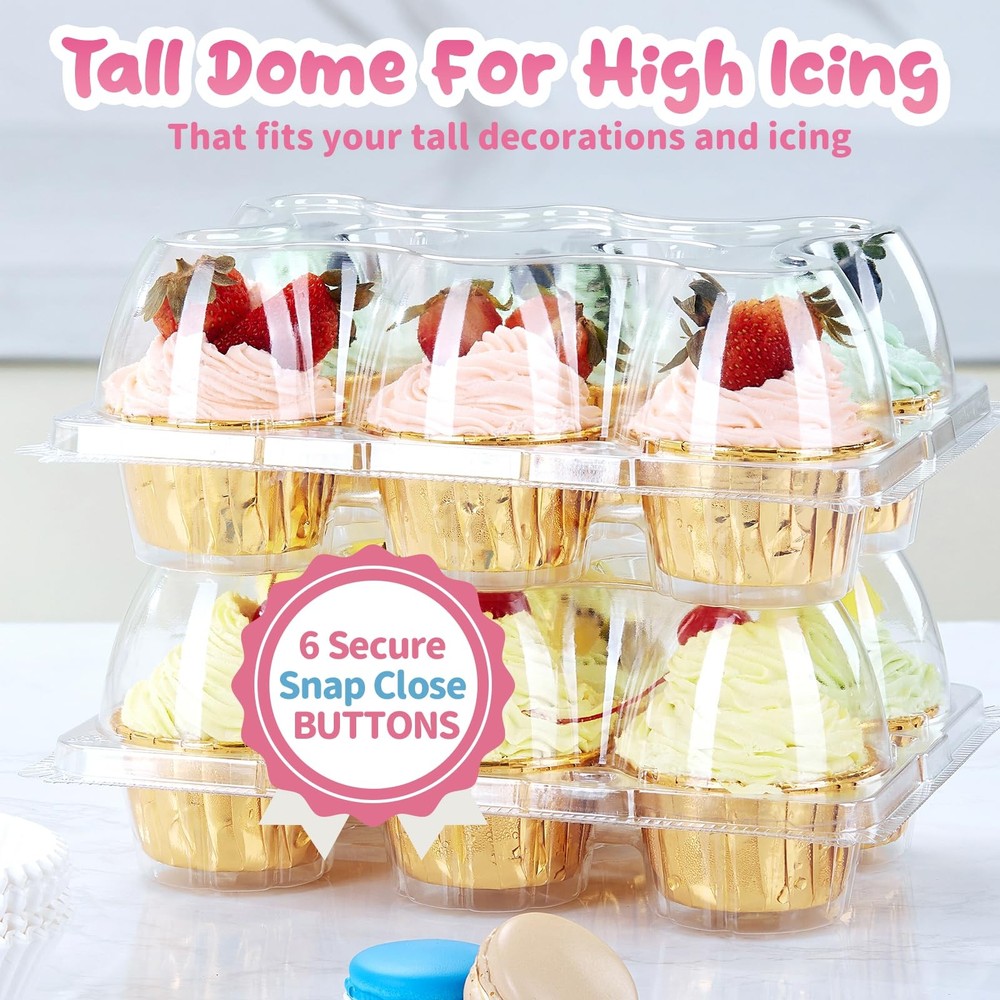 240 Pack Stackable Cupcake Containers 6 Count Dome Lid Carrier Liners Clear