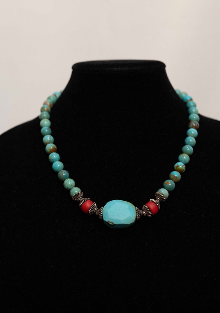 19" Teal Red turquoise necklace