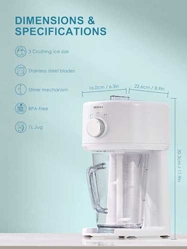 Electric Shaved Ice Machine Portable Ice Crusher Adjustable White Large Hopper