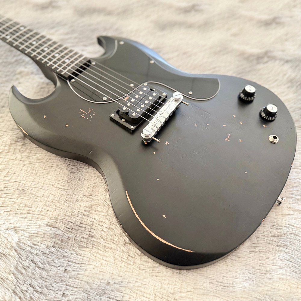 SG Electric Guitar, Matte Black Relic Finish, Single Humbucker Pickup, Aged Hard
