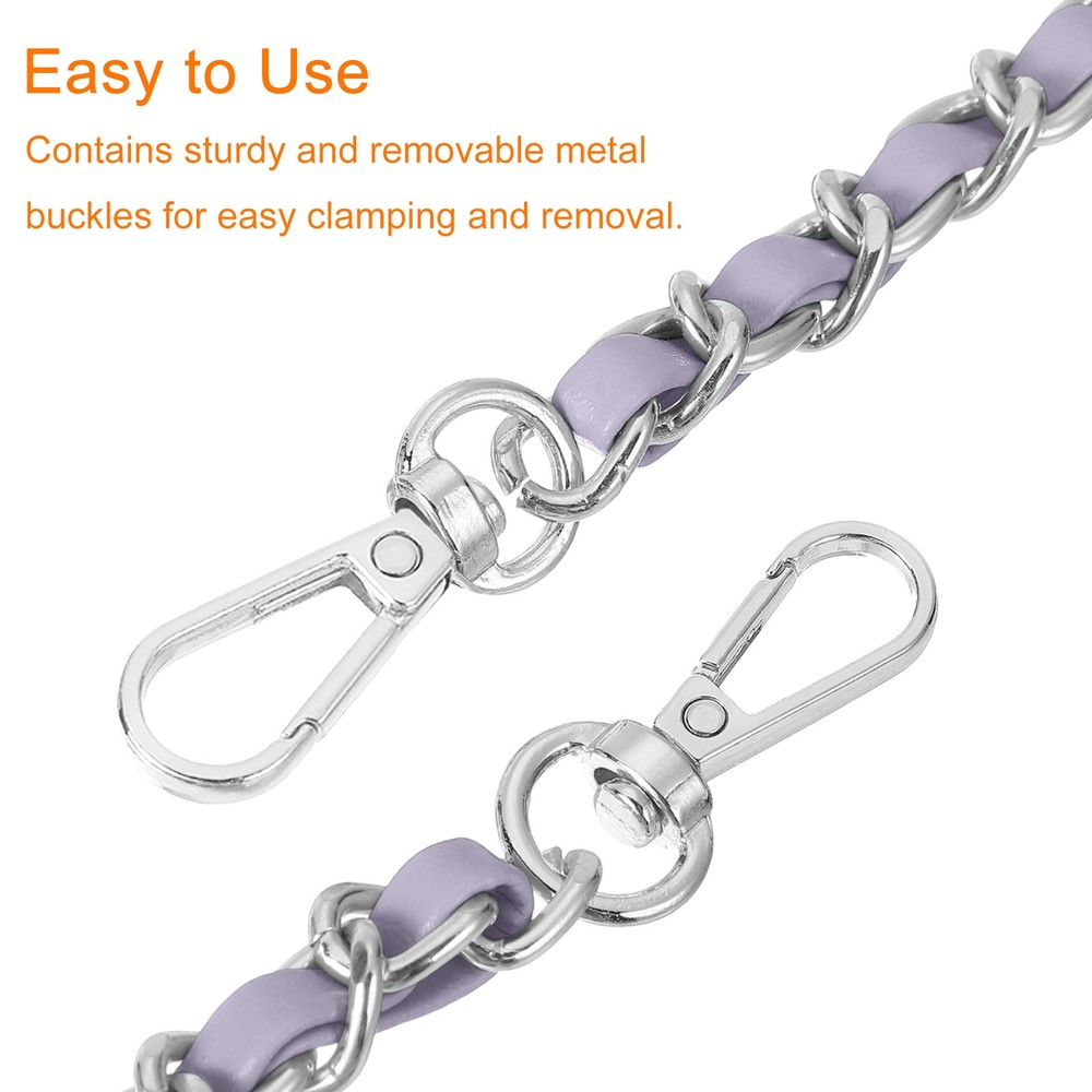 Purse Strap, 32" Leather for Shoulder Strap (Purple, Silver)