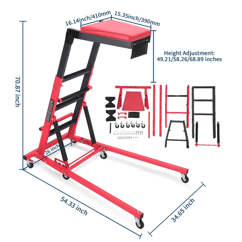 ⭐Automotive Topside Creeper 400LBS Adjustable 48"-66" Foldable Engine Creeper