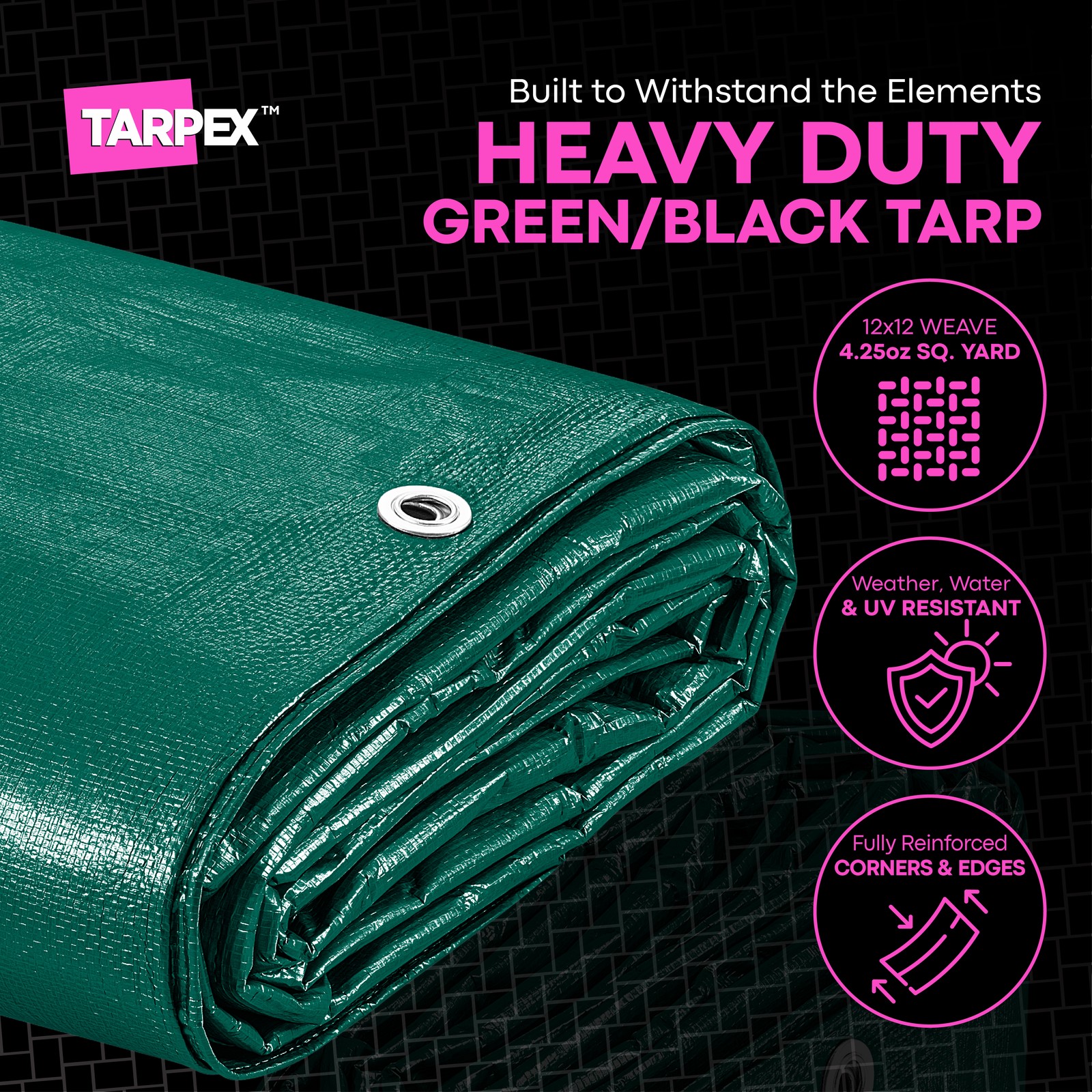 TARPEX - 10 Mil Green Black Heavy Duty Poly Tarp 12' x 14'