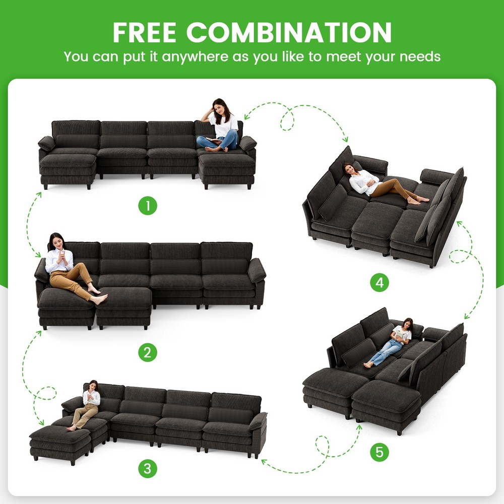 Gurexl 156.3" U Shaped Modern Sofa Modular Sectional Cloud Couch with Ottoman