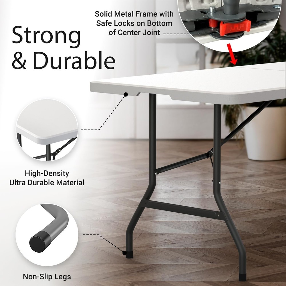 6FT Folding Table with Handle, Heavy Duty Portable Table
