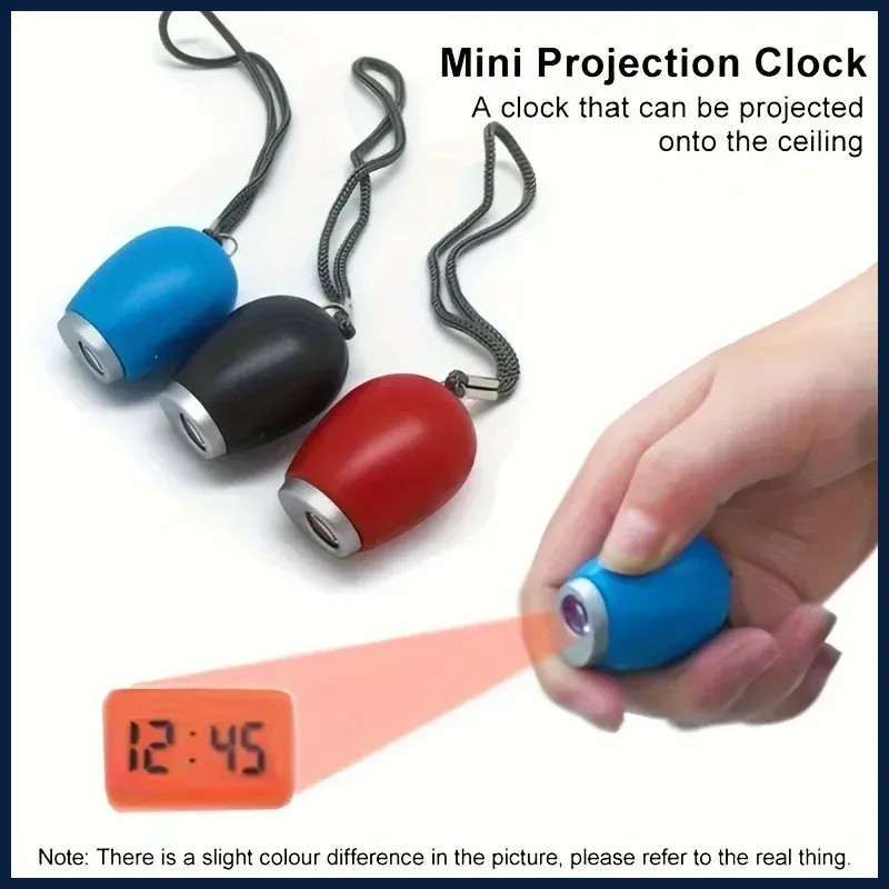 Mini Portable Projection Clock Keychain LED Digital Display Oval Plastic