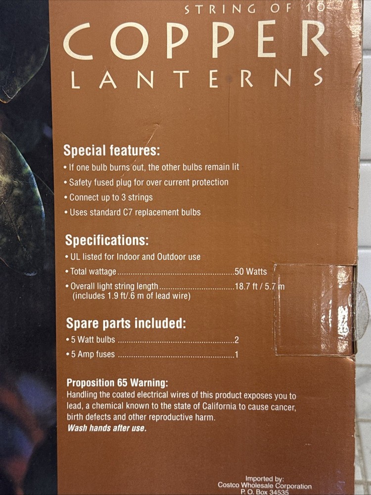 Costco Round Metallic Copper Lantern String Lights NIB