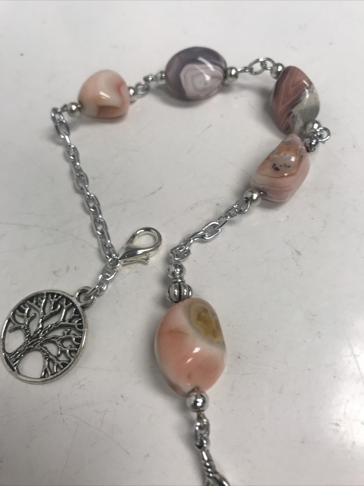 Botswana Jasper Pendulum Bracelet With Tree And Feather 688