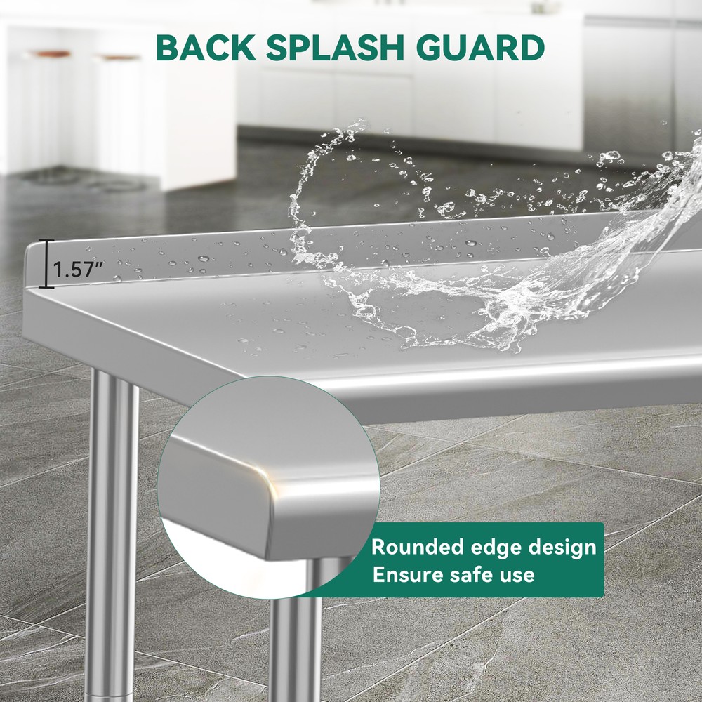 60" x 24" Stainless Steel Table for Prep & Work with Backsplash