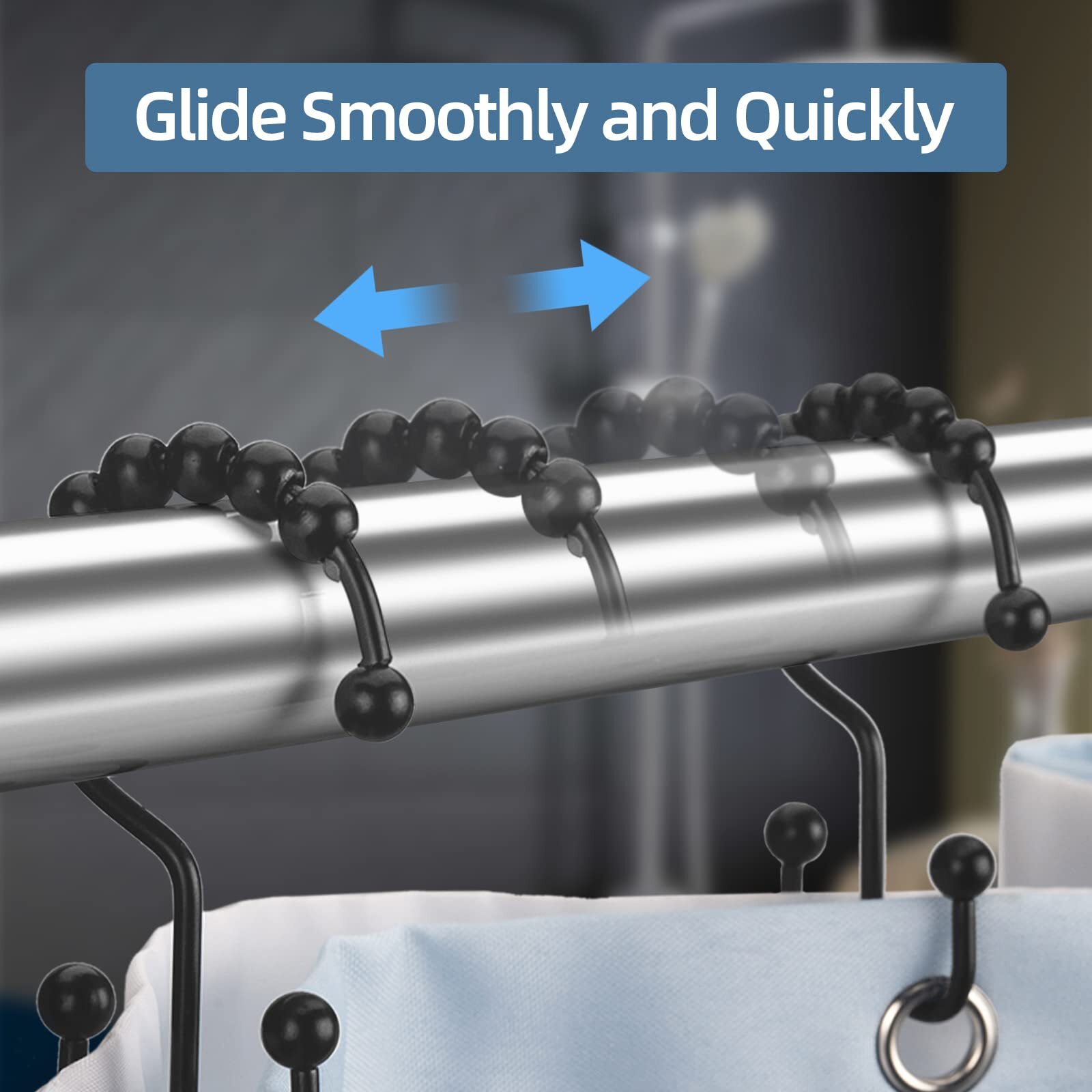 12 Pack Metal Shower Curtain HOOKS RINGS Double Glide Roller Set Stainless Steel