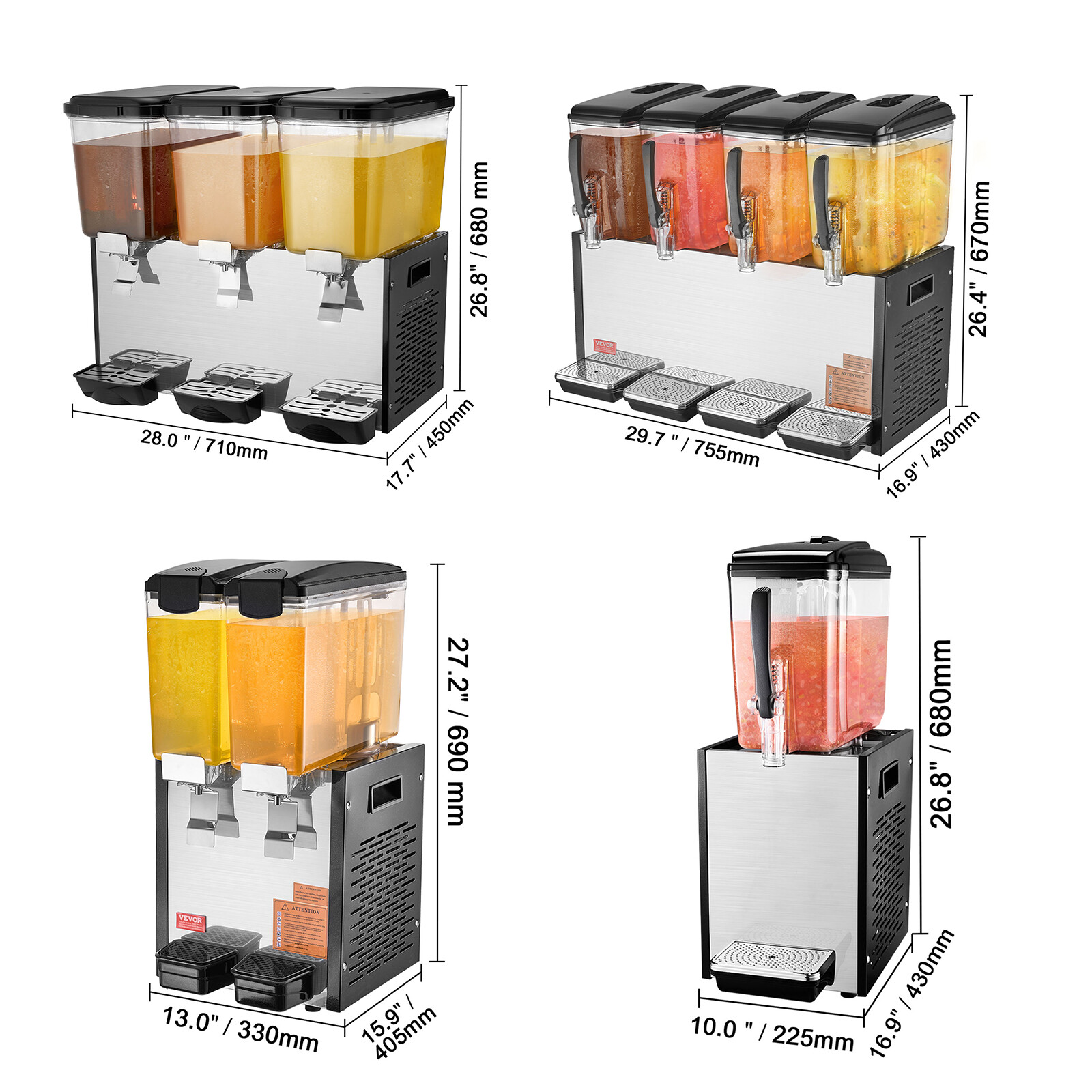 VEVOR Commercial Beverage Dispenser Cold Juice Ice Drink Dispenser 1/2/3/4 Tanks