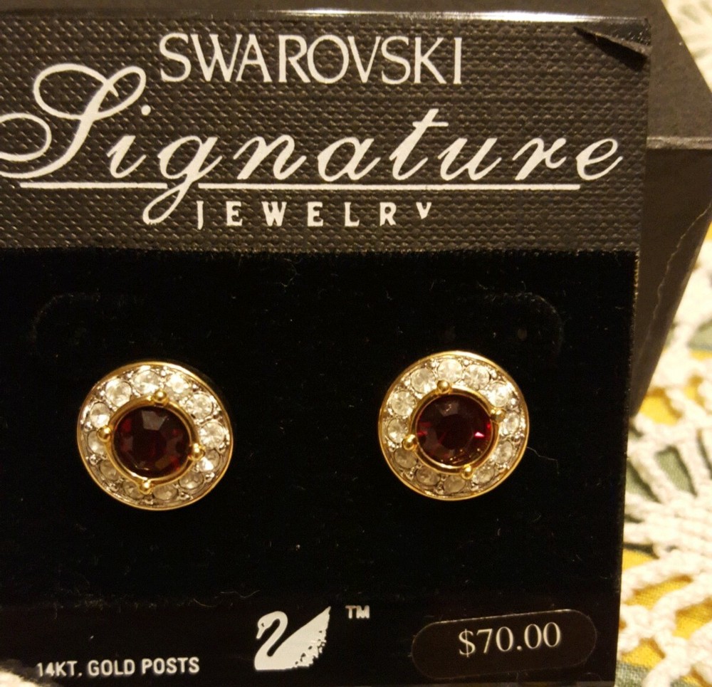 SWAROVSKI SIGNATURE ♡ 14KT. GOLD POSTS RUBY EARRINGS ◇ .25" DIAMETER