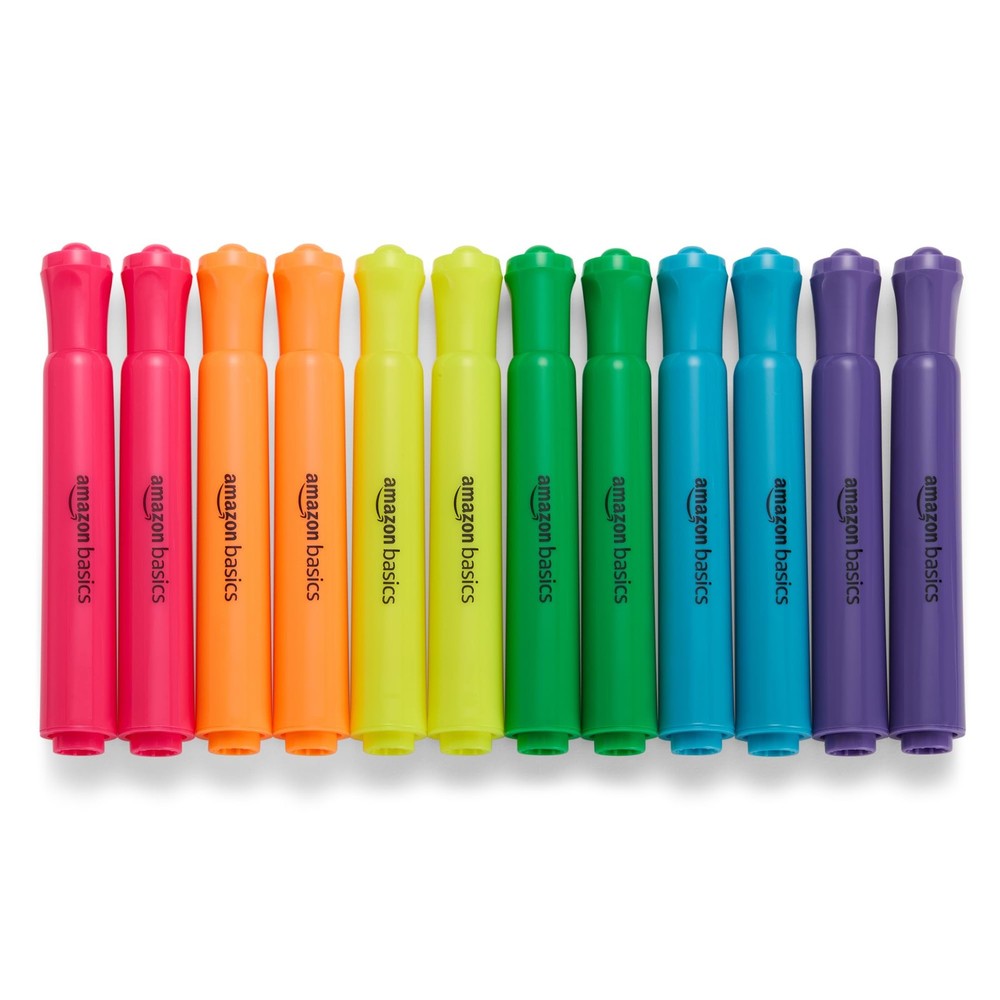 Amazon Basics Tank Style Highlighters, Chisel 1 Count (Pack of 12), Assorted
