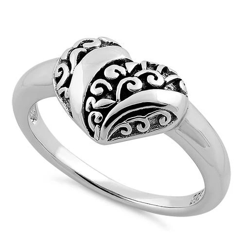 925 Sterling Silver Heart Swirl Ring