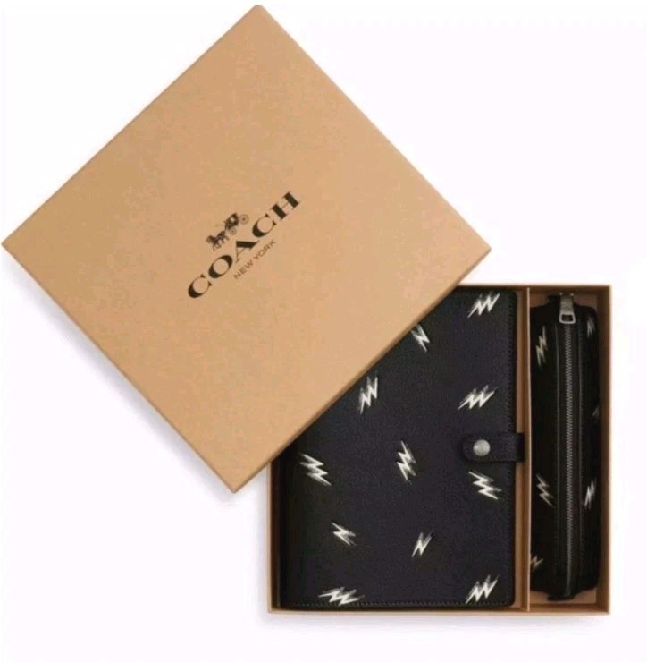 Coach Boxed Notebook and Pencil Case Set with Lightning Bolt - Black *NWT*