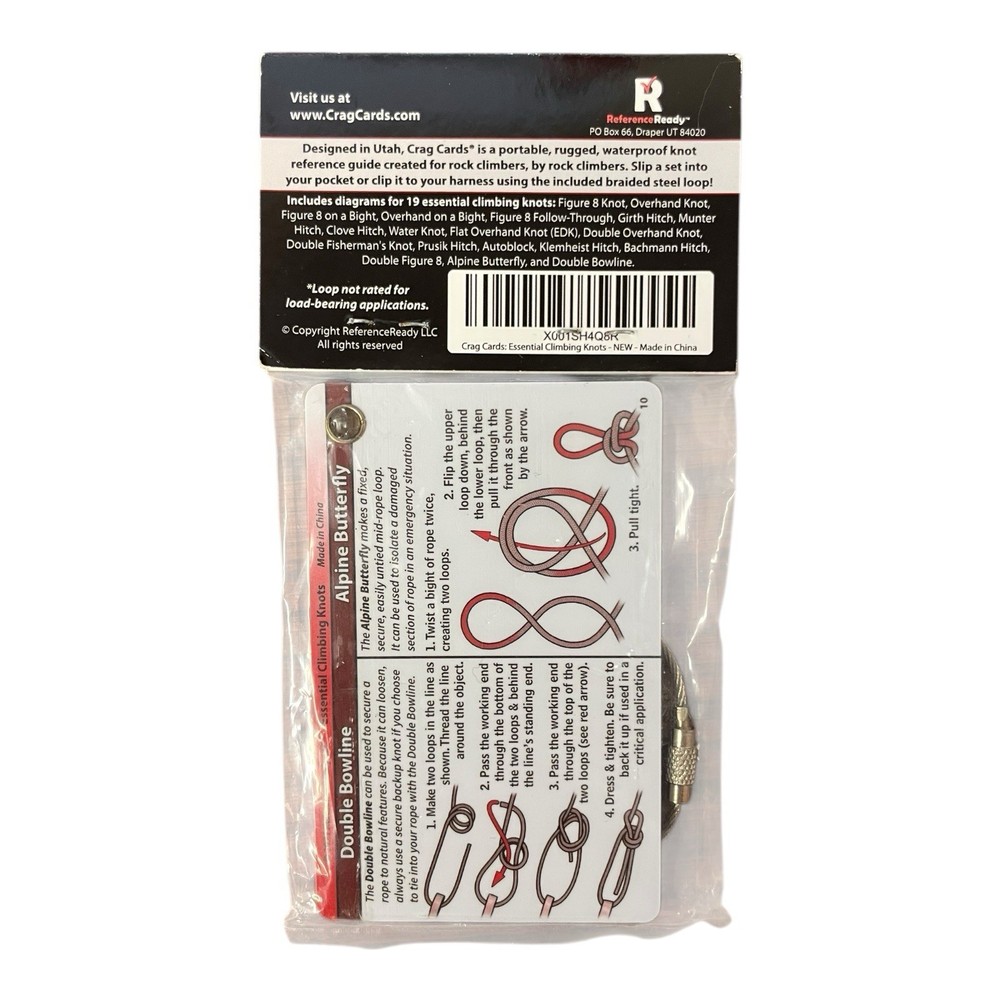 Crag Cards Essential Climbing Knots Guide & Stainless Steel Loop ReferenceReady
