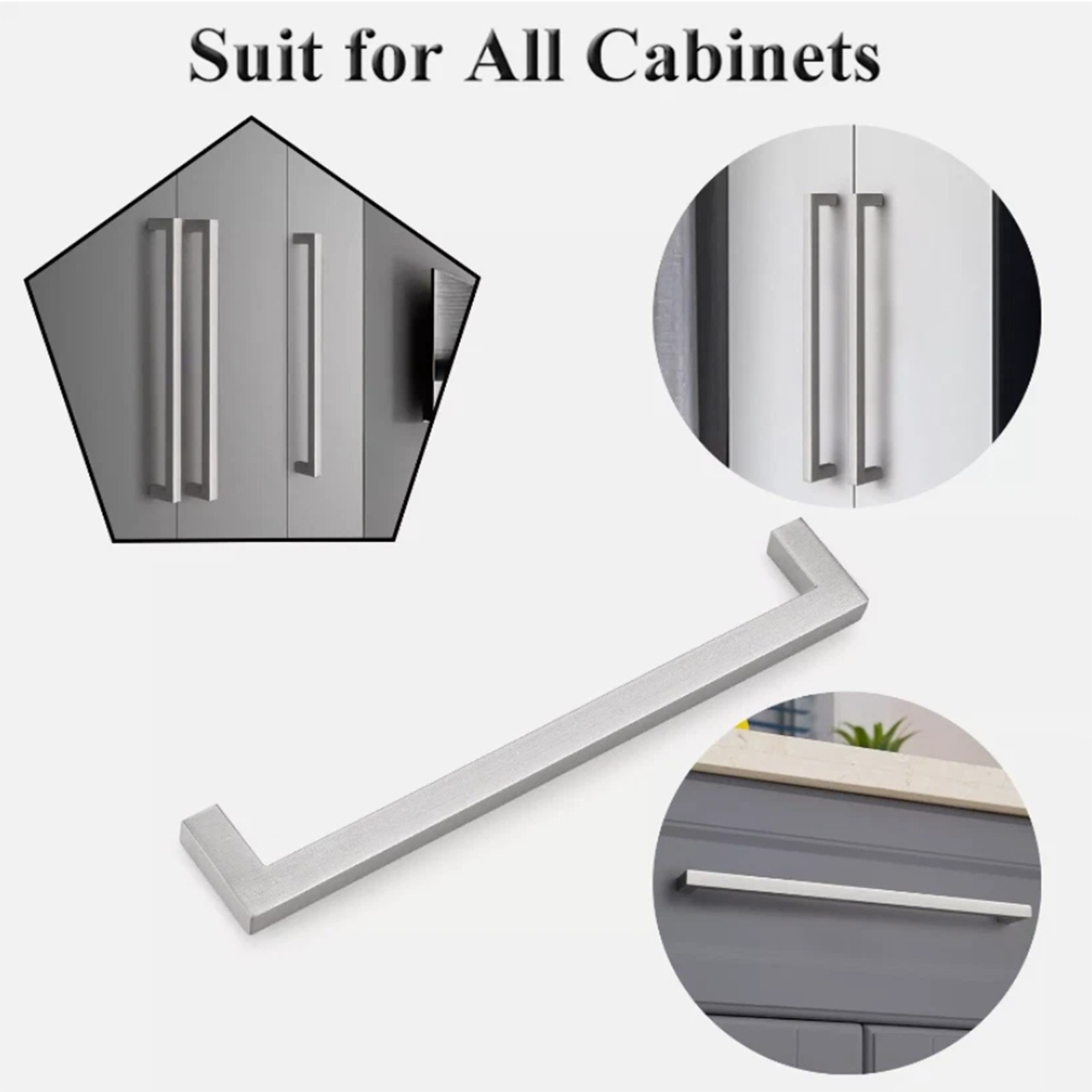 Square Brushed Nickel Cabinet Handles Kitchen Drawer Pulls Stainless Steel Knobs