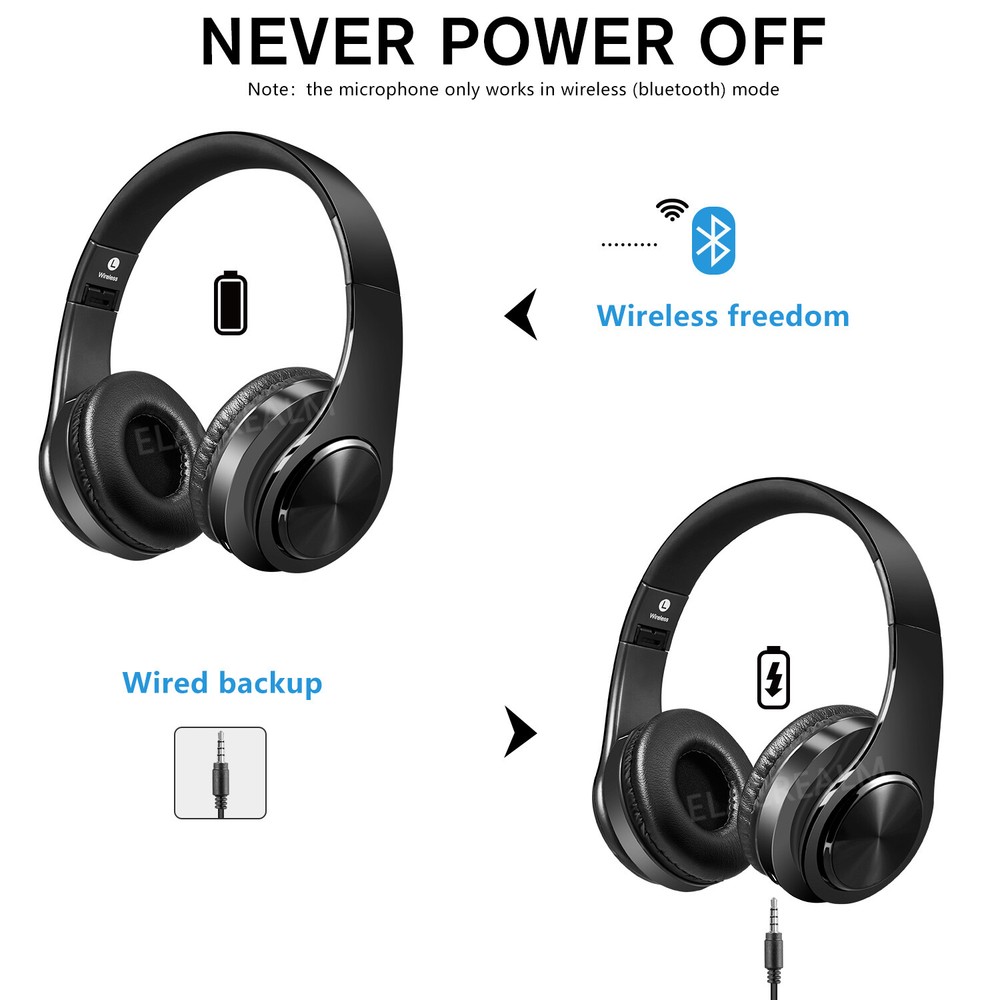 Bluetooth Headset Wireless Stereo Earphone Over-Ear Foldable Headphones With Mic