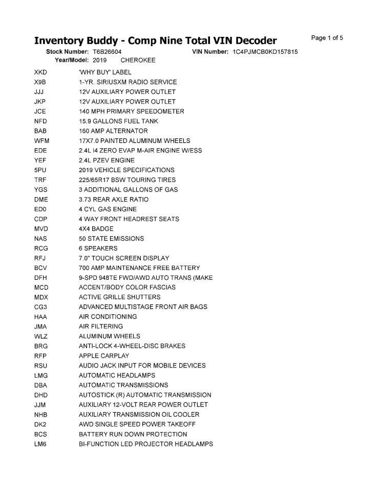 CHEROKEE 2019 Transmission Shift 1012824