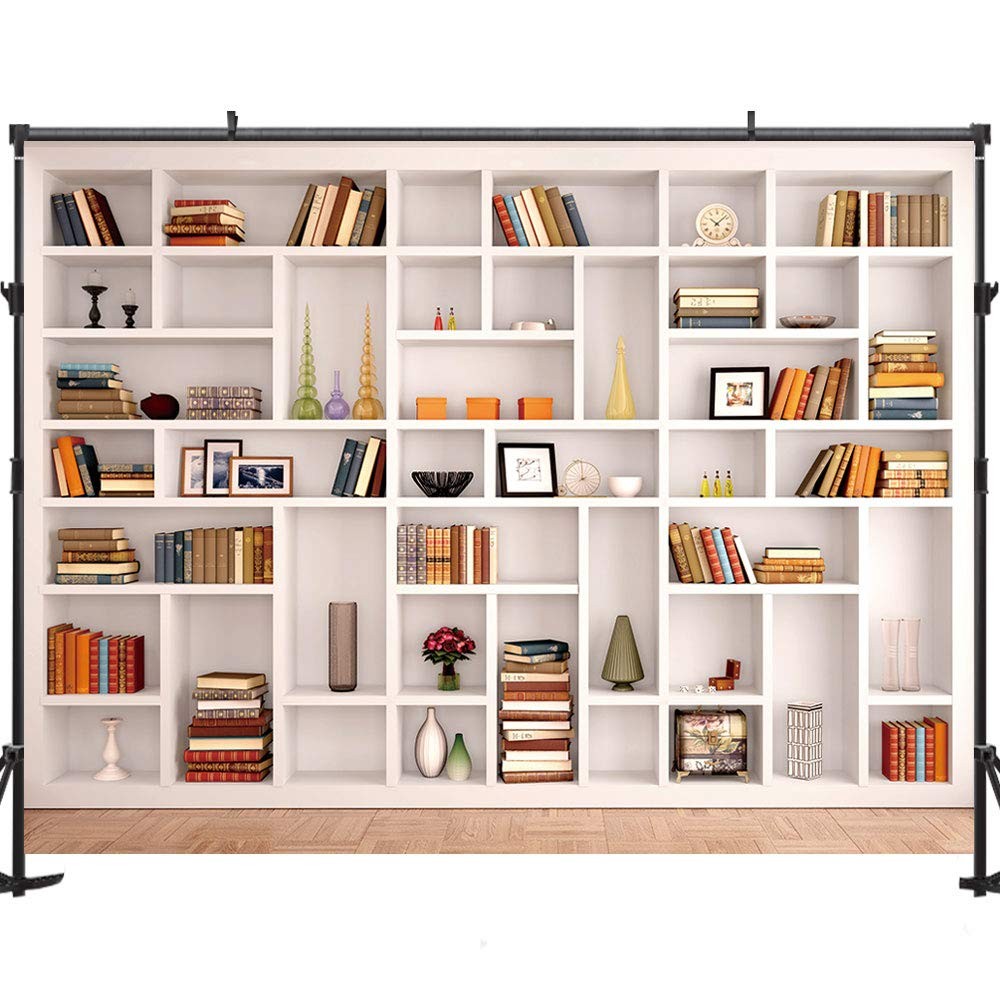 7x5ft White Bookshelf Backdrop Bookcase Backdrop for Office & Home Office Dec...