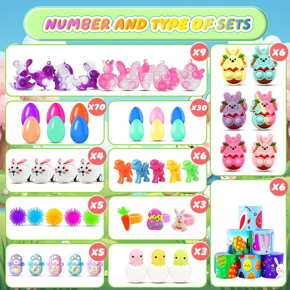 Prefilled Easter Eggs with Toys, 100 Pcs Plastic Easter Eggs Set, Easter