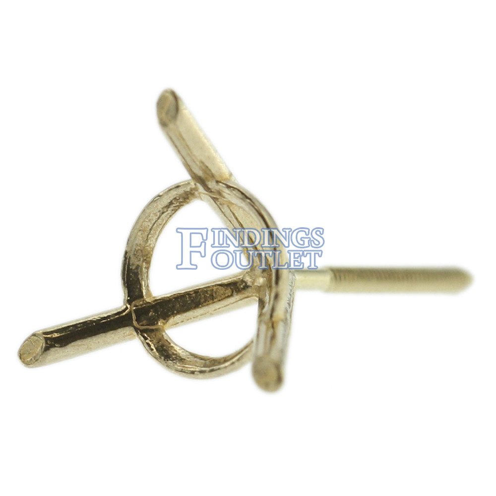 14k Yellow Gold Round Martini Stud Earring Mounting Setting Screw Back Post