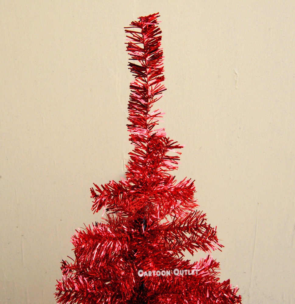 Christmas Small Tinsel Tree Red Artificial 2 .9" Tabletop Pine Style Table Top