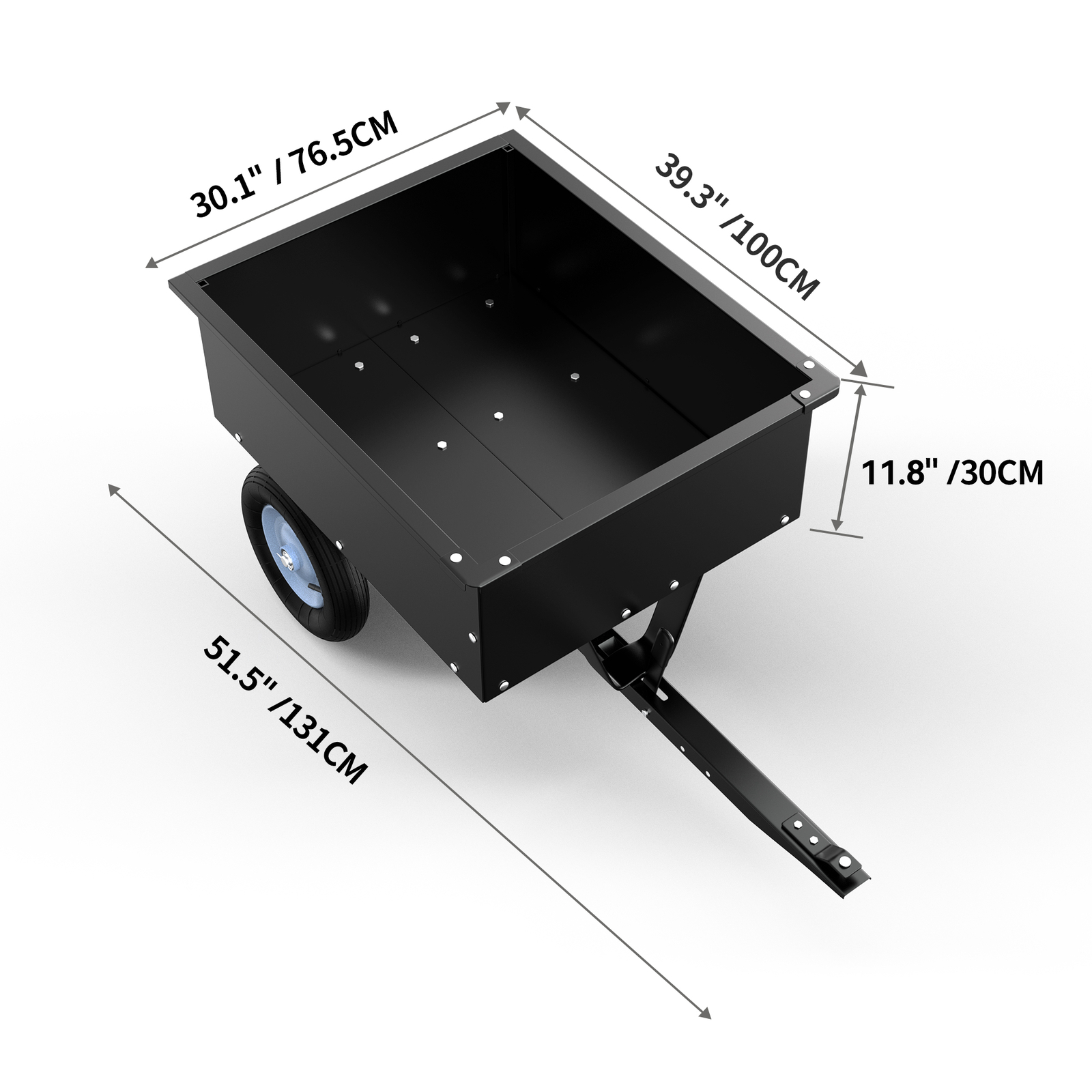 Dump Cart Tow Behind Lawn 350LB Steel Black for Lawn Tractor & ATV UTV W/ Wheels