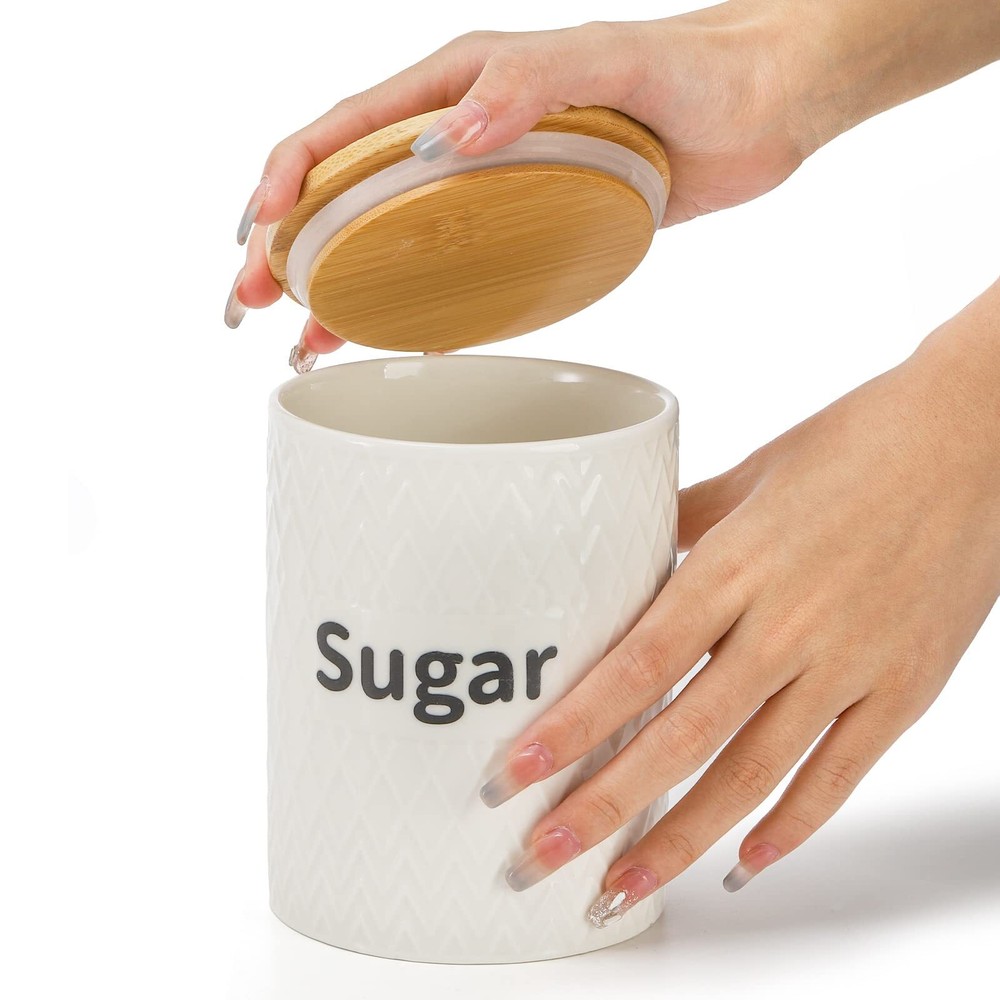 3 Pack Ceramic Kitchen Canister Set Tea Coffee Sugar Container Set